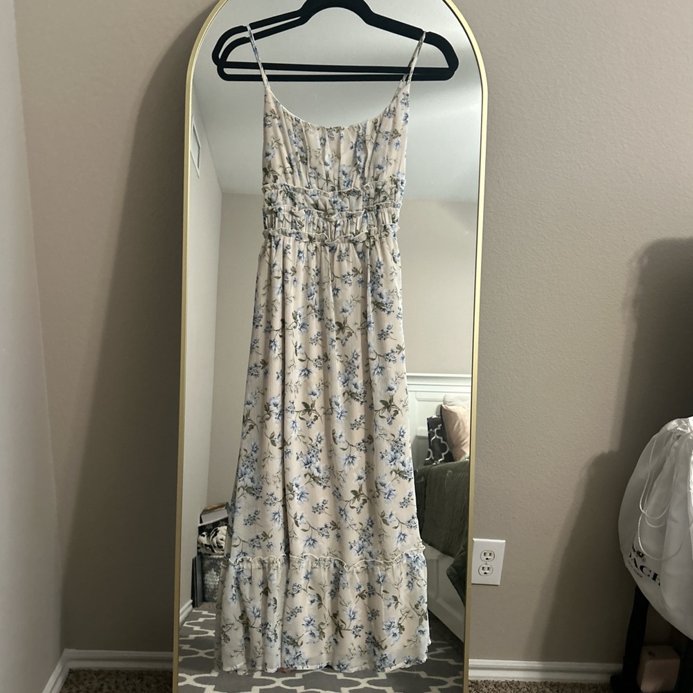 Altar'd State Cream Maxi Dress with Blue Floral Print